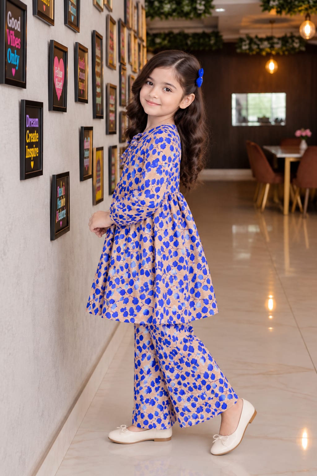 Blue printed coucal frock