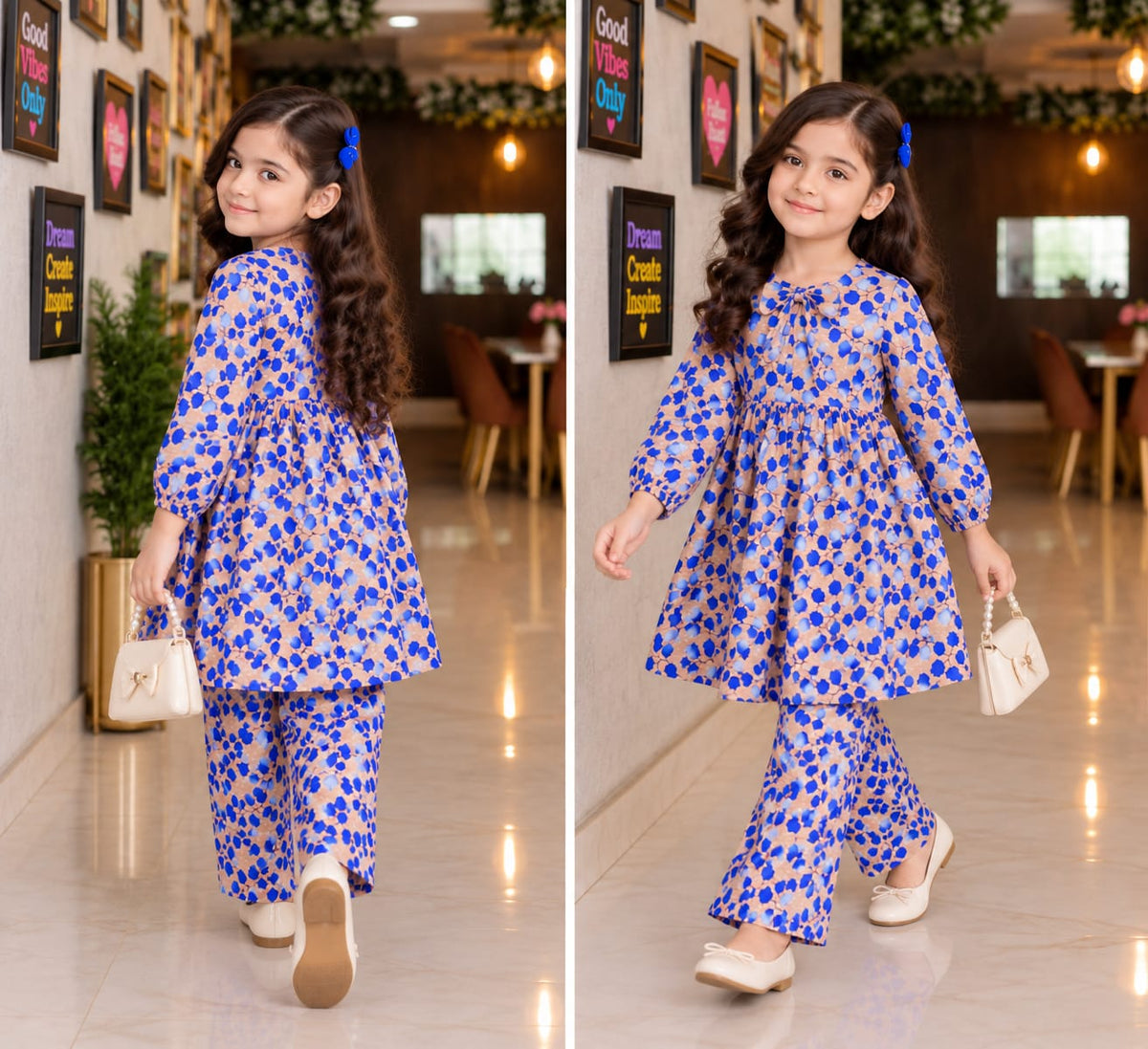 Blue printed coucal frock