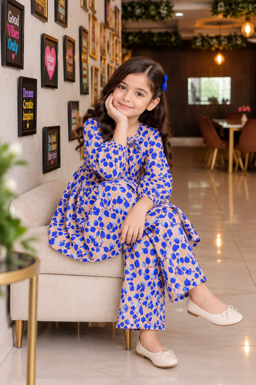 Blue printed coucal frock