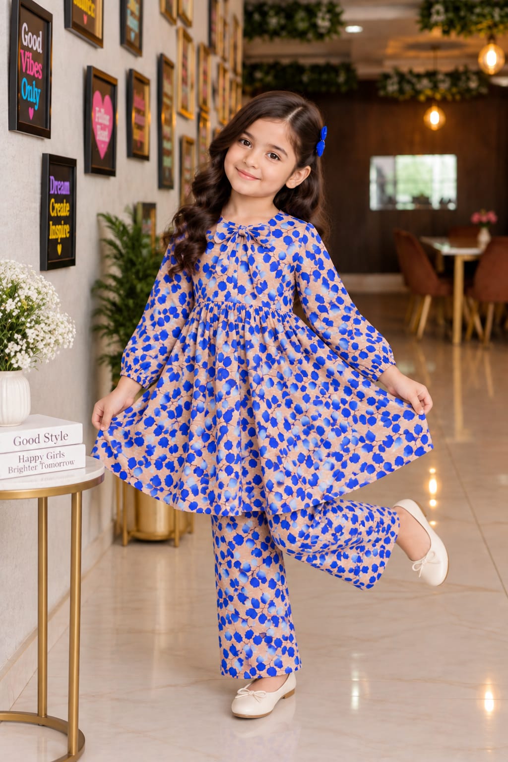 Blue printed coucal frock