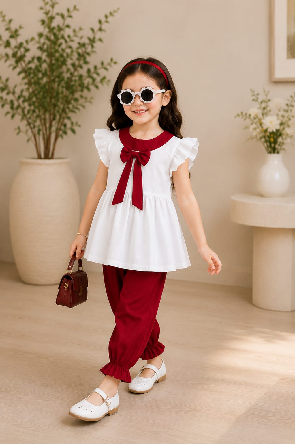Red & white Frill Set