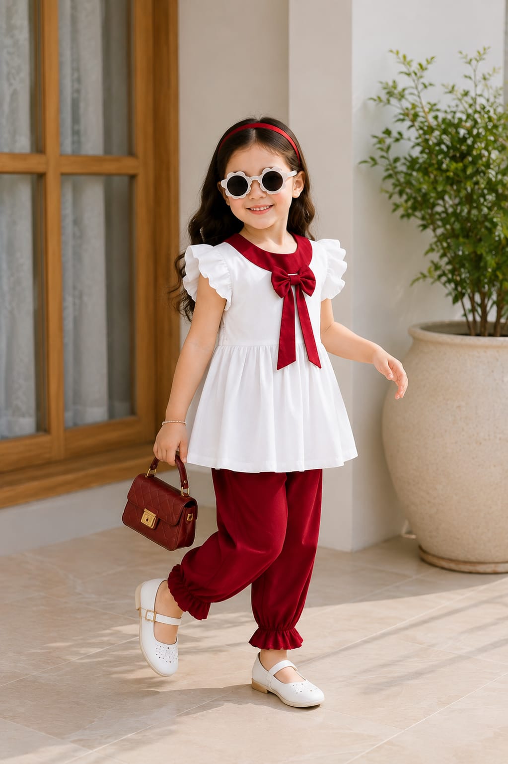 Red & white Frill Set